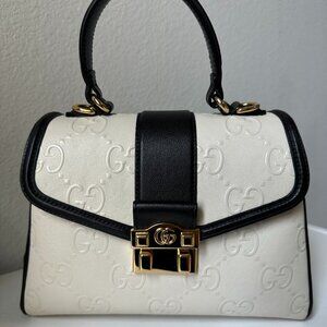 GUCCI Calfskin GG Monogram Top Handle White Bag Limited Edition